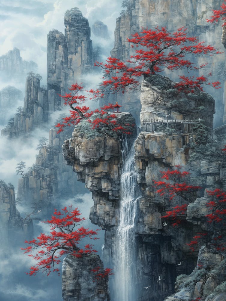 Waterfall In The Mountains