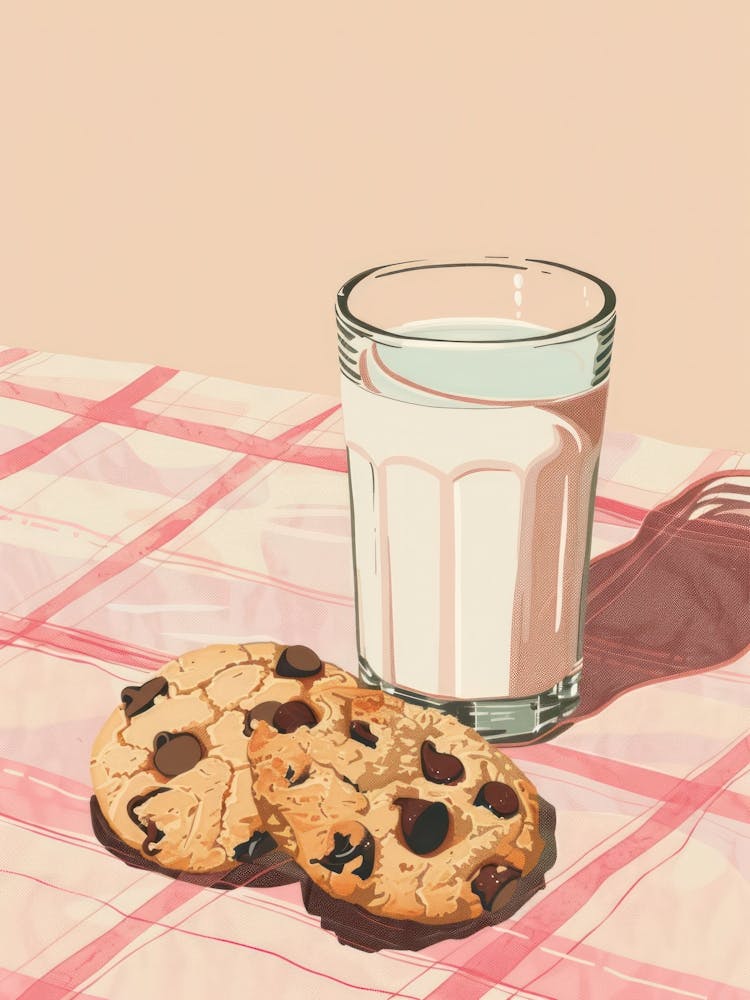 Pink Breakfast Food Milk And Chocolate Cookies 2
