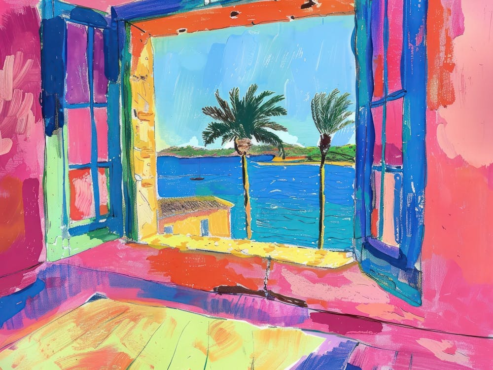 Menorca From The Window View Painting 2