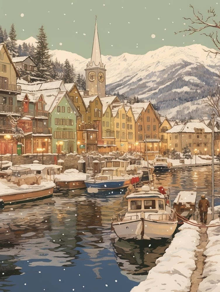 Vintage Winter Illustration Troms Norway 1