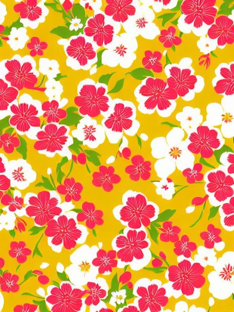 Cherry Blossom Floral Print Retro Pattern 1 Flower
