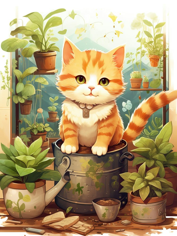 Kawaii Cat Drawings Gardening 6