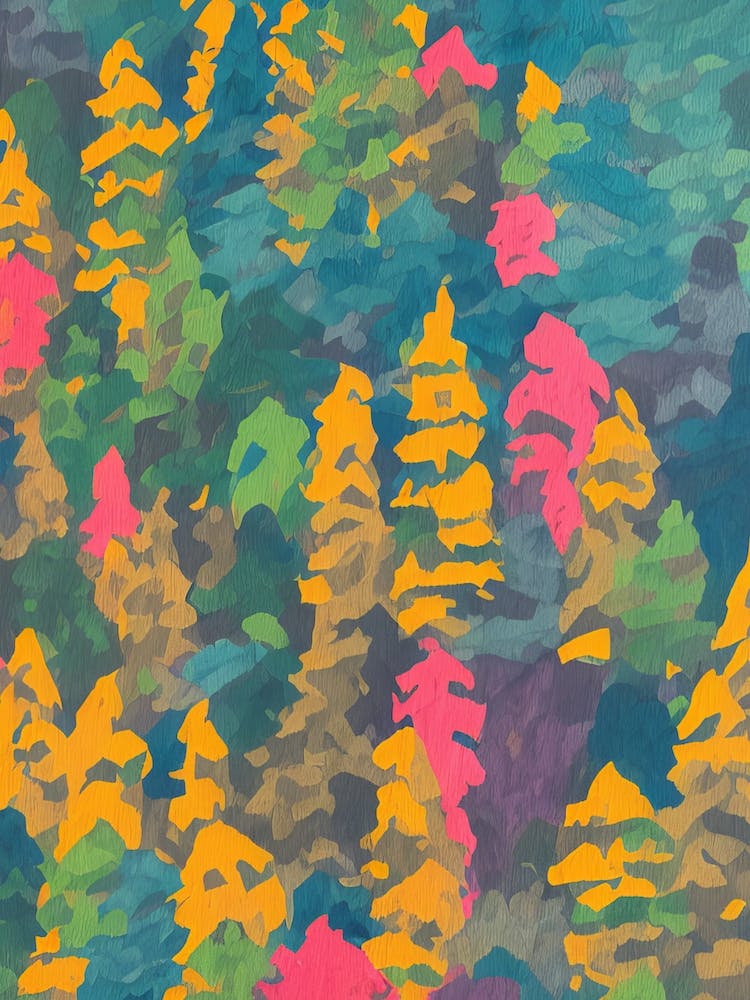 Vivid Colourful Forest Scene Oil Painting Wall Abstract Pink Nordic Woods