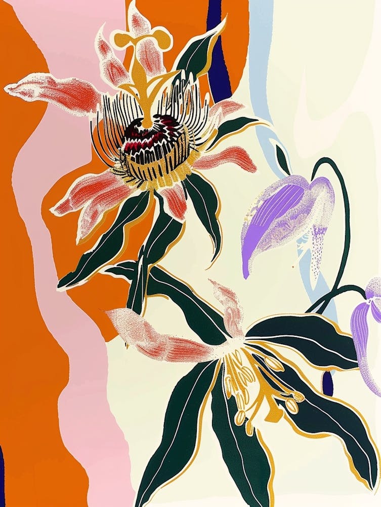 Farbenfrohe Blumenillustration Passionsblume 2