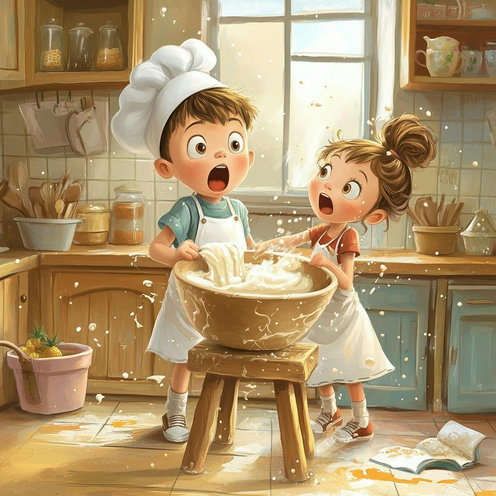 A Cute Little Boy Chef In A White Apron And Mi