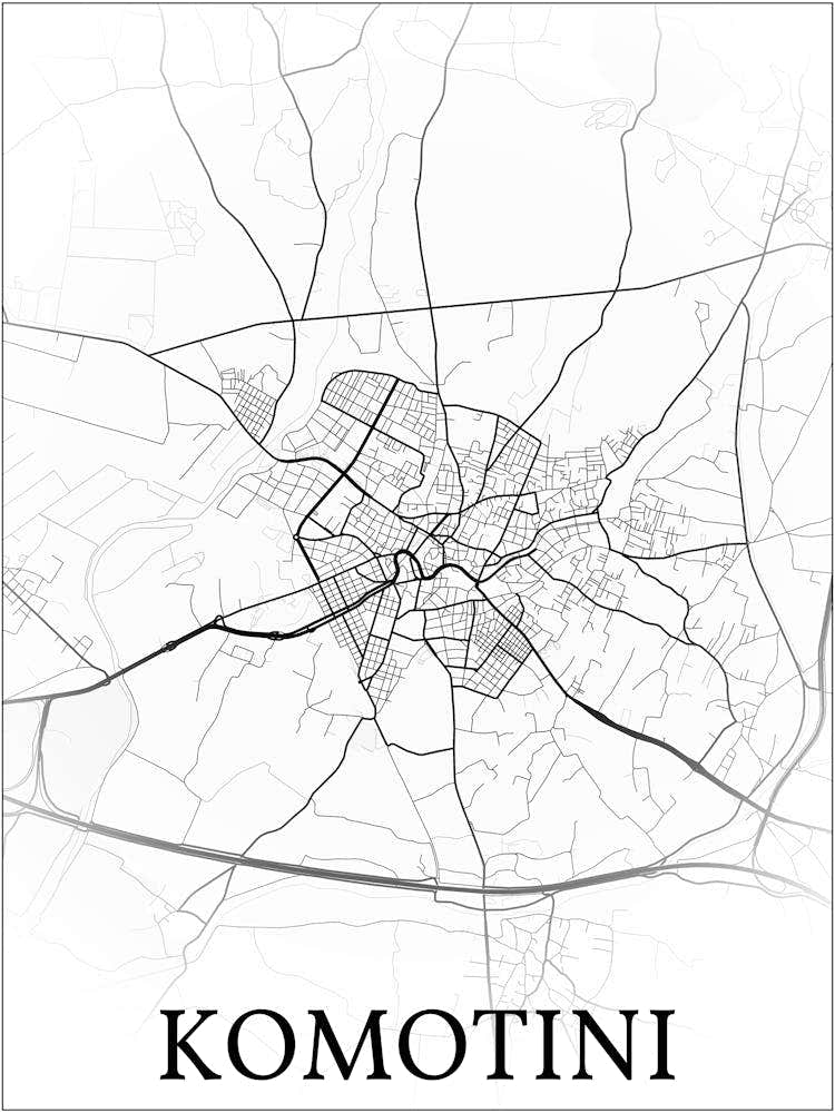 Komotini, East Macedonia And Thrace, Greece, City Map, Black And White Fade Design