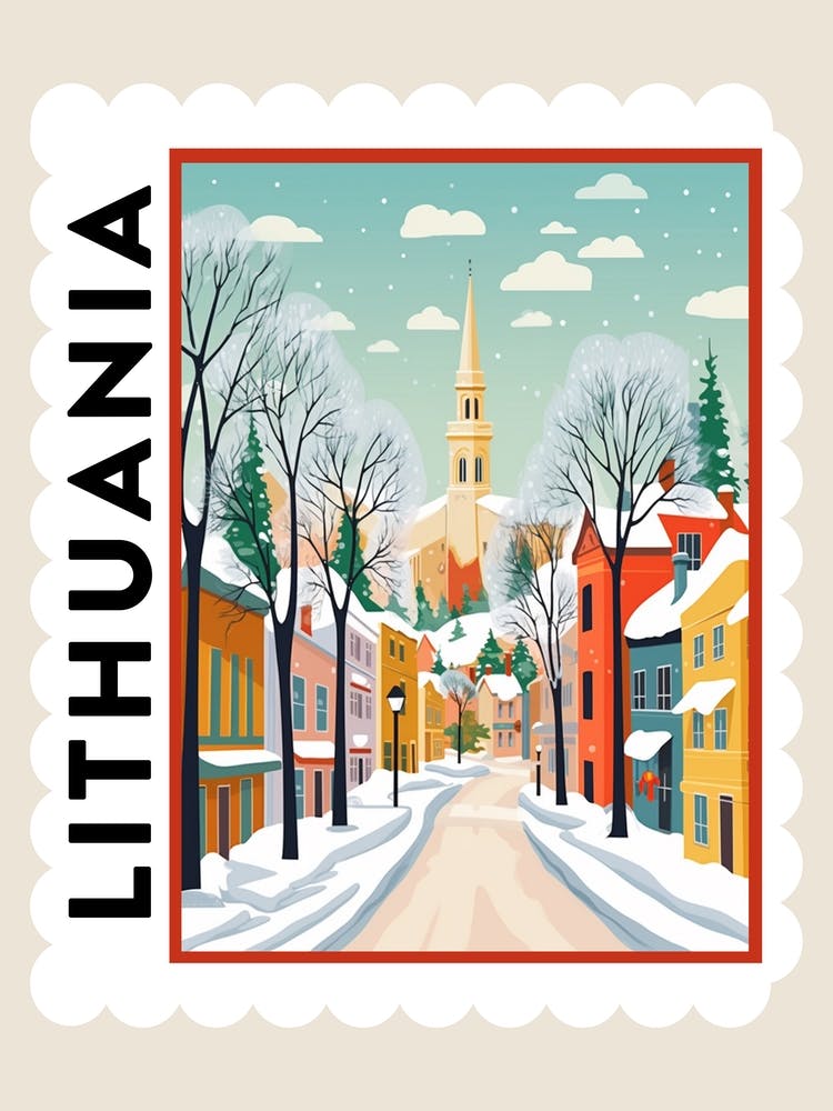 Retro Winter Stamp Poster Vilnius Lithuania 2