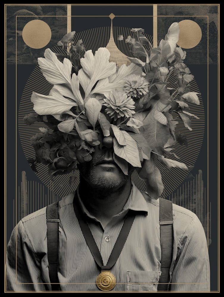 Man With His Head Covered In Flowers And Leaves