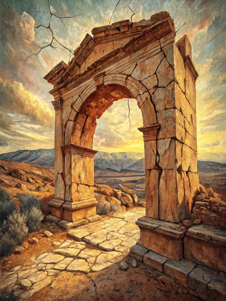 Oil Painting Style Broken Arch Form In Shimmering