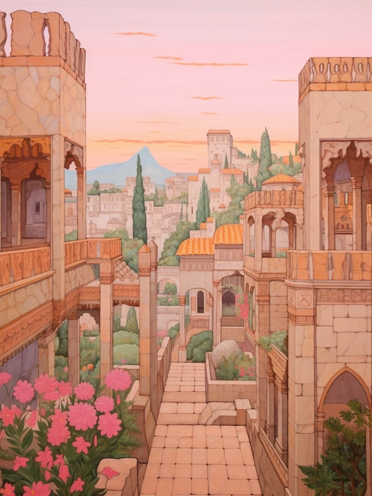 Byblos Lebanon 1 Vintage Pink Travel Illustration