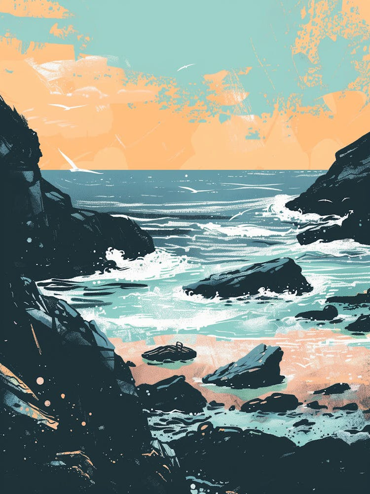 Rocky Shore At Sunset