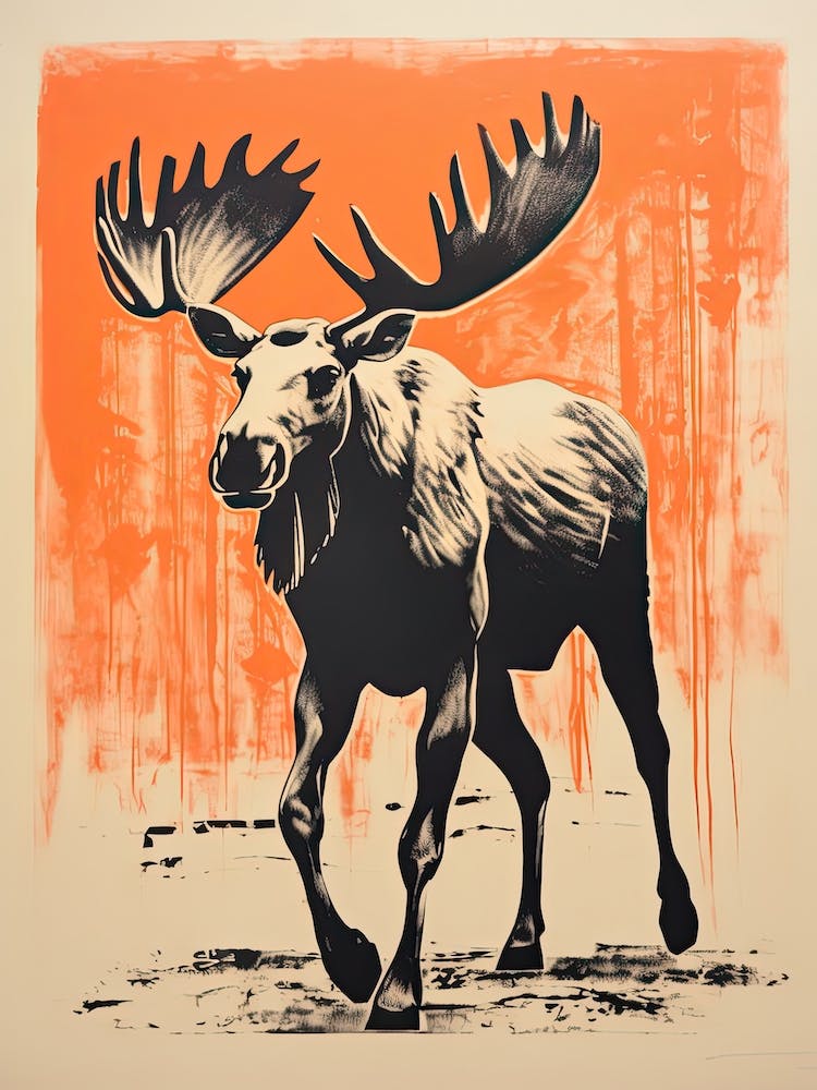 Moose, Woodblock Animal Drawing 4