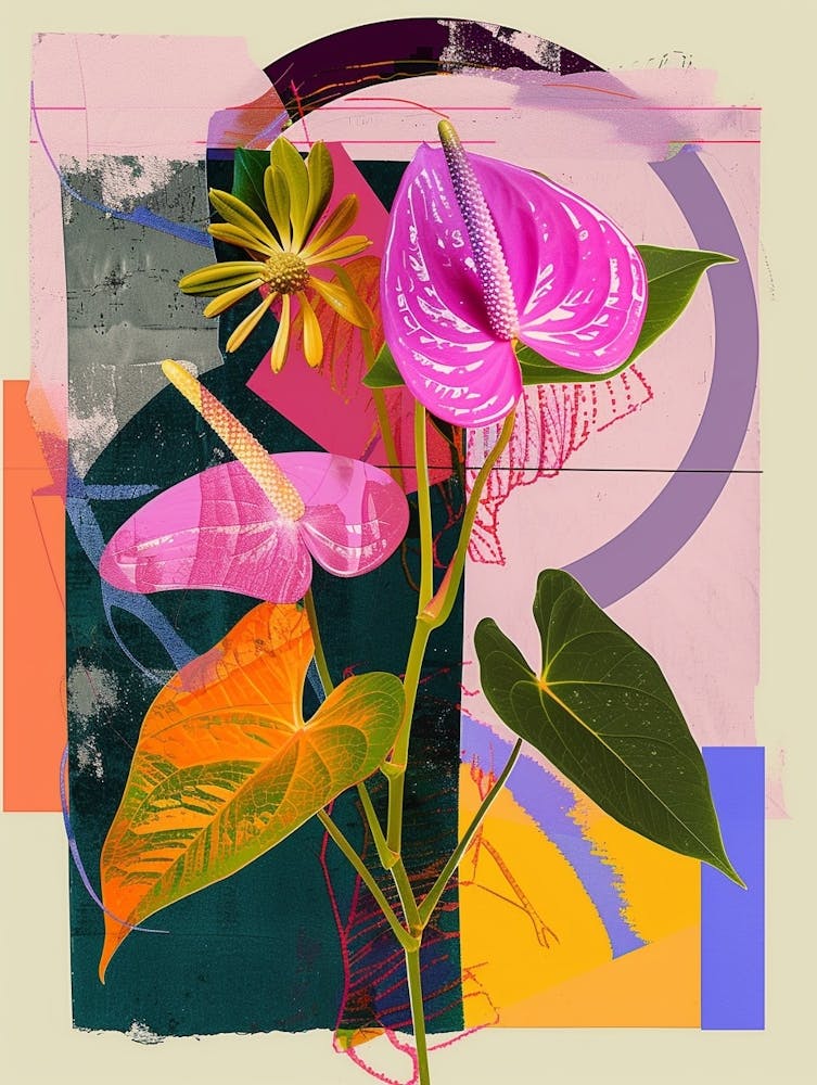 Flamingo Flower (Anthurium) 3 Neon Flower Collage