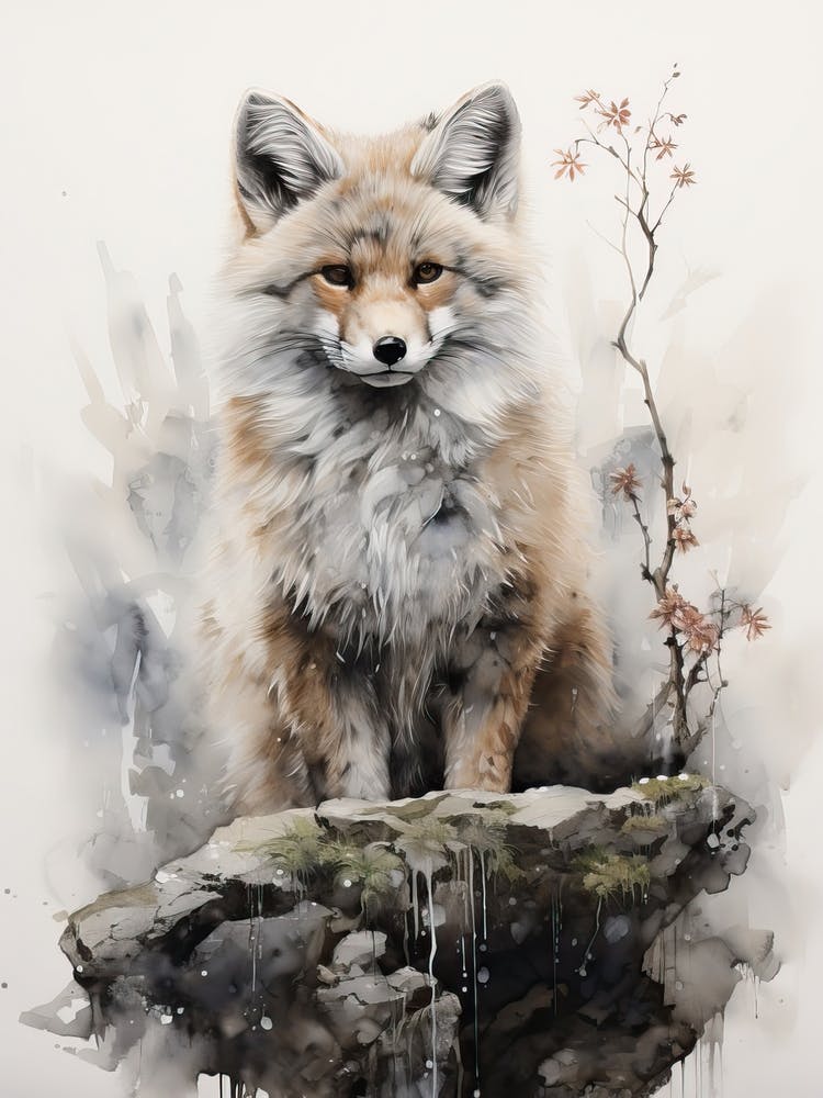 Fox, Japanese Brush Painting, Ukiyo E, Minimal 4