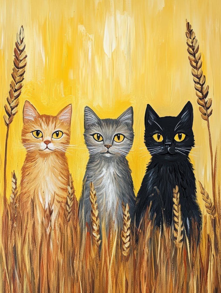 Three Cats In A Wheat Field 1