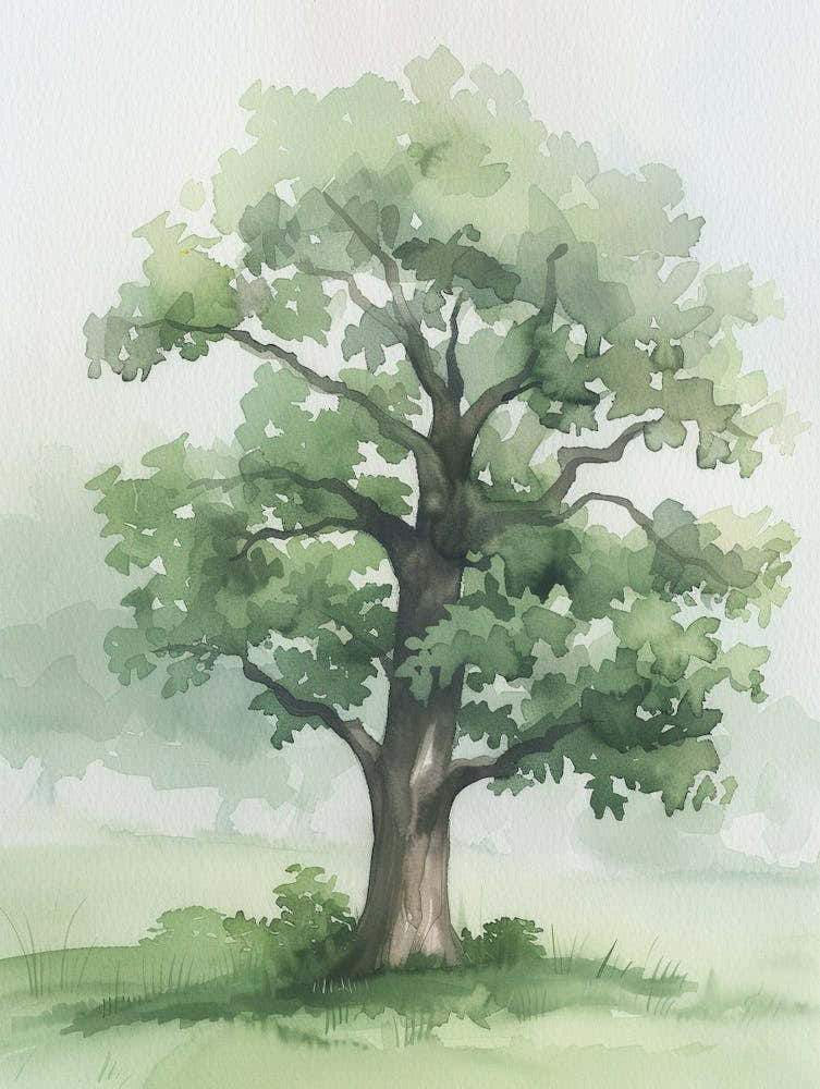 Oak Tree Atmospheric Watercolour Painting 11