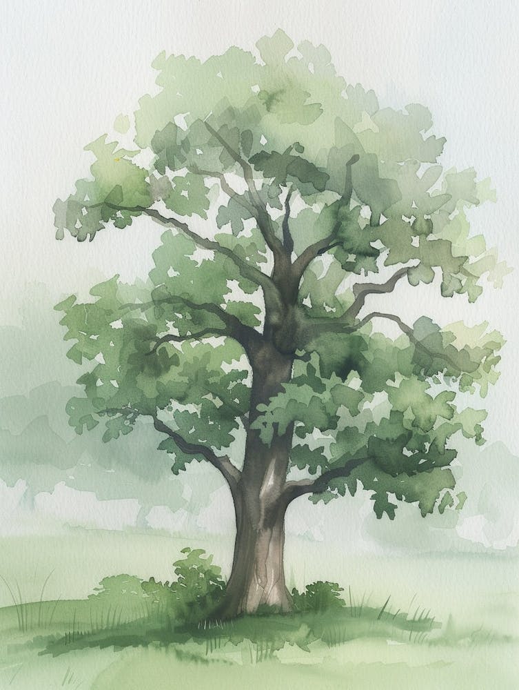 Oak Tree Atmospheric Watercolour Painting 11