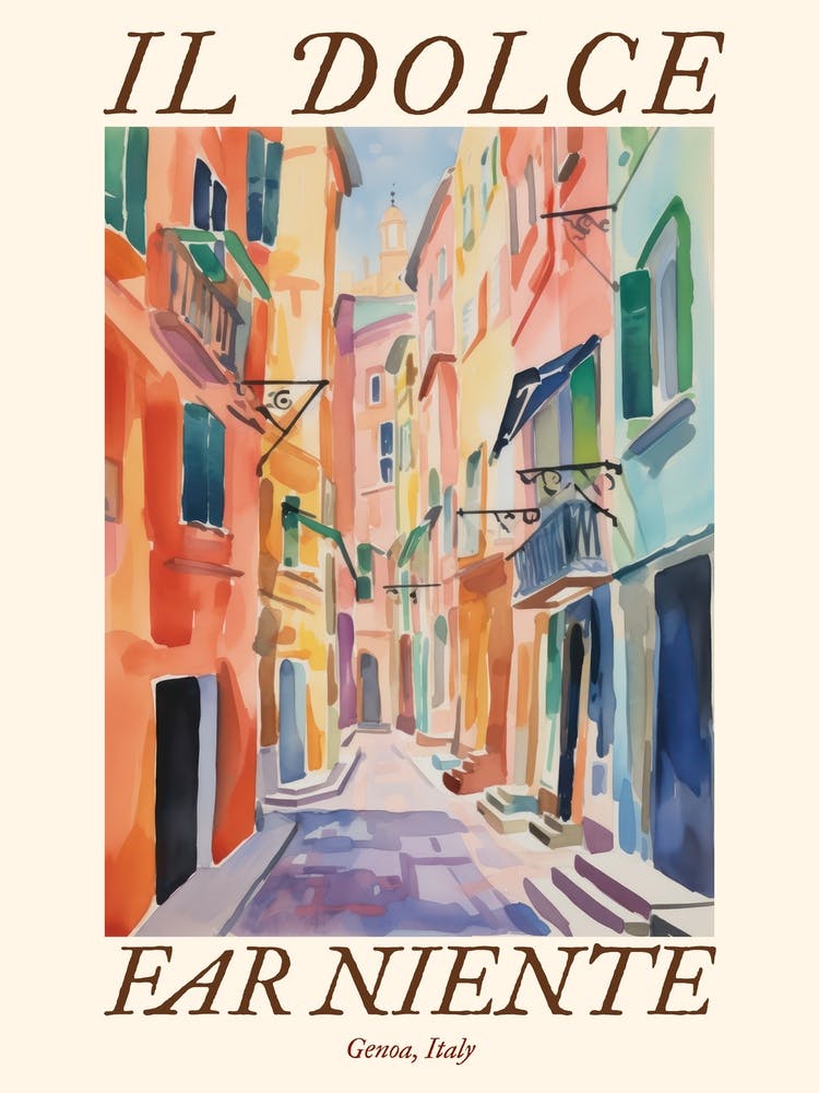 Il Dolce Far Niente Gênes, Italie Rues à l'Aquarelle 1 Affiche