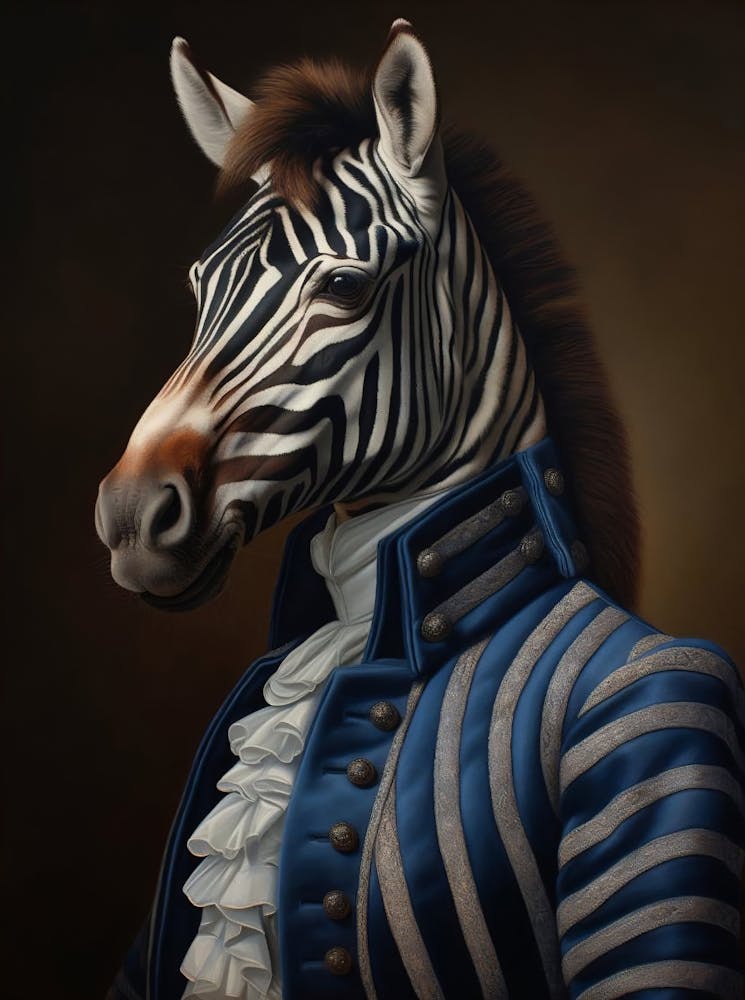 Victorian Animal Portraits, Dressed Animal Prints, Royal Zebra Print, Altered, Renaissance Animal Printable Art, Animal Lover Gift