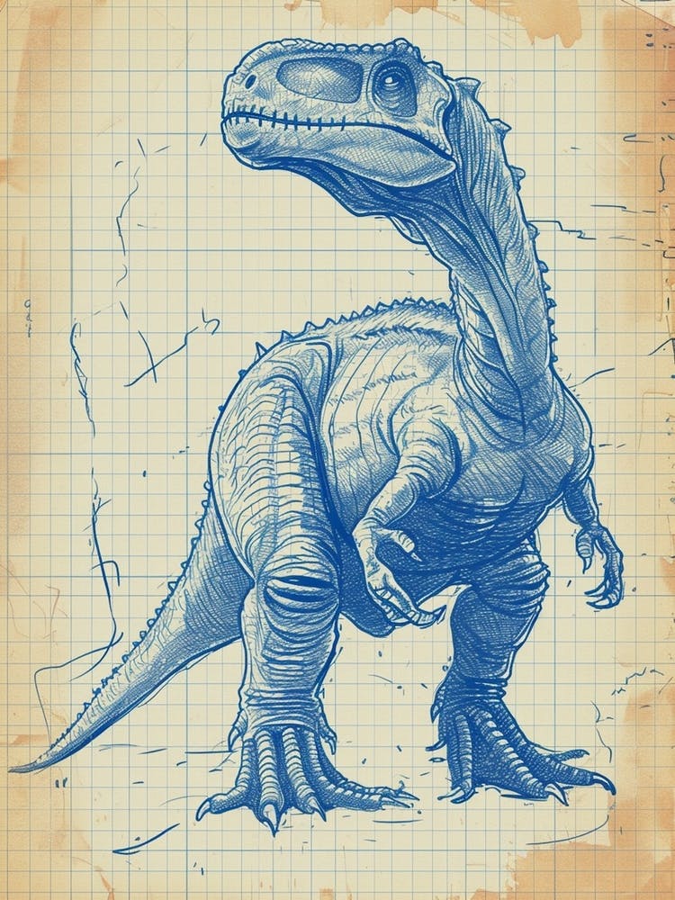 Plateosaurus Dinosaur Blue Print Sketch 3
