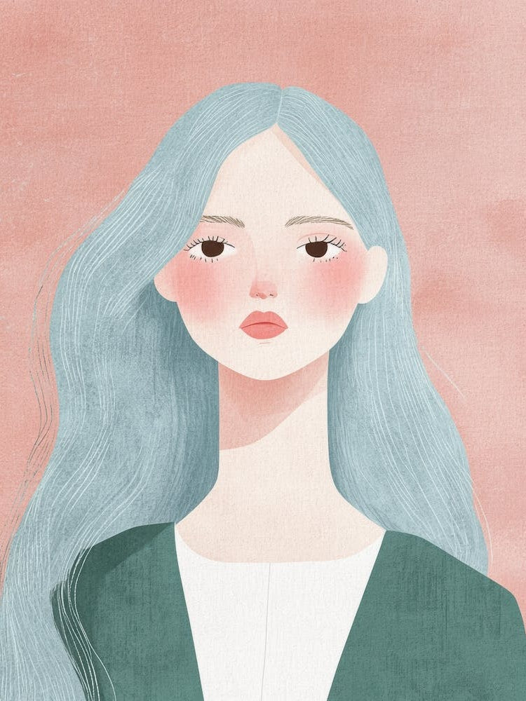 Illustration Of A Girl With Blue Hair 1