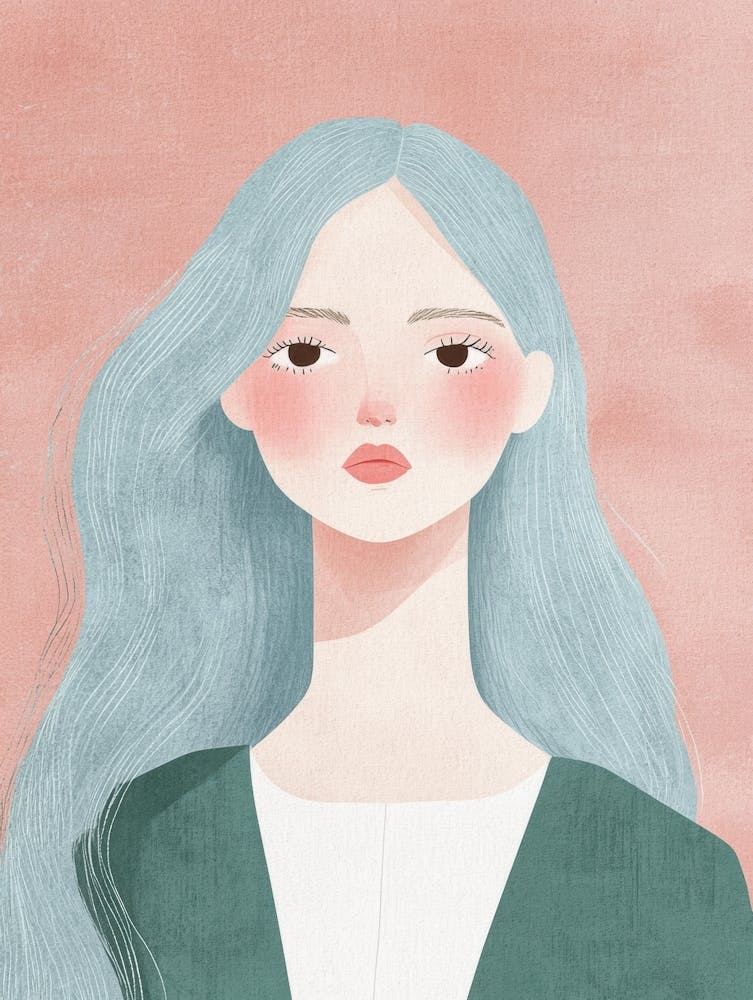 Illustration Of A Girl With Blue Hair 1