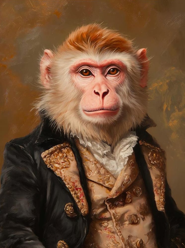 Victorian Animal Portrait, Royal Monkey Vintage Print, Renaissance Animal Print, Dressed Animal Alteredable, Animal Lover Gift