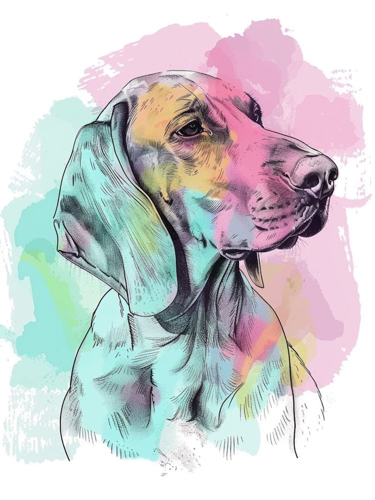 Colourful Watercolour Redbone Hound Dog Line Illustration 1
