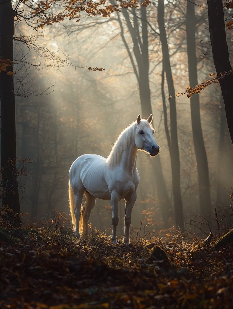 Cheval blanc dans la forêt. Généré par IA. 1