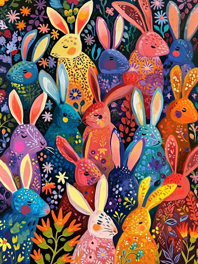 Kitsch Colourful Bunnies 2
