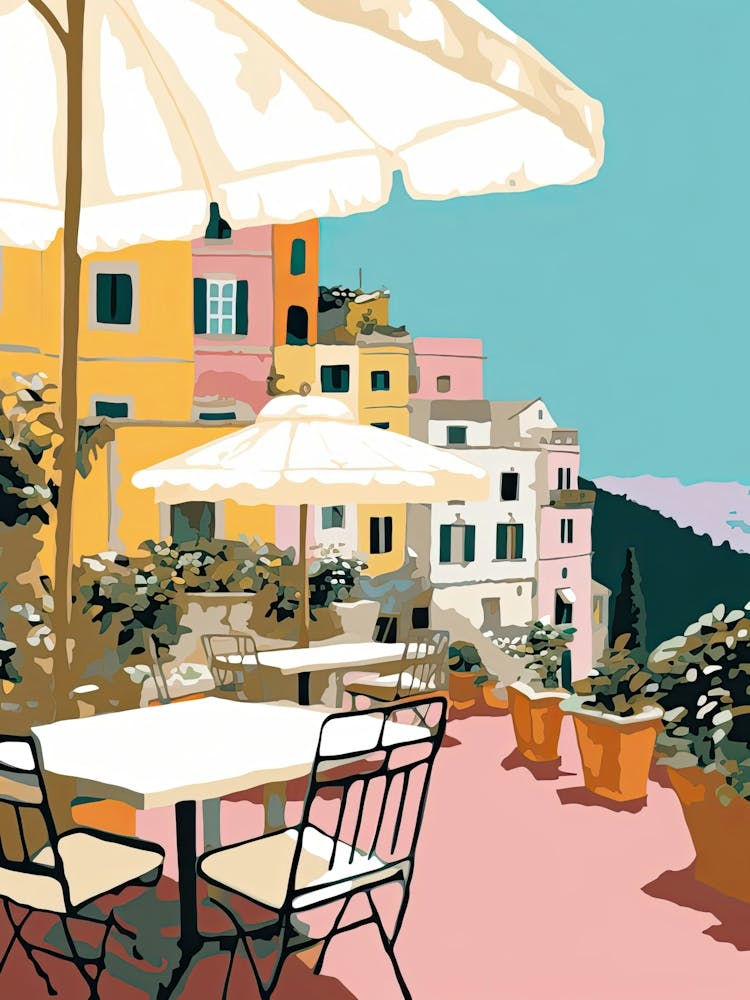 Positano, Italy, Flat Pastels Tones Illustration 2