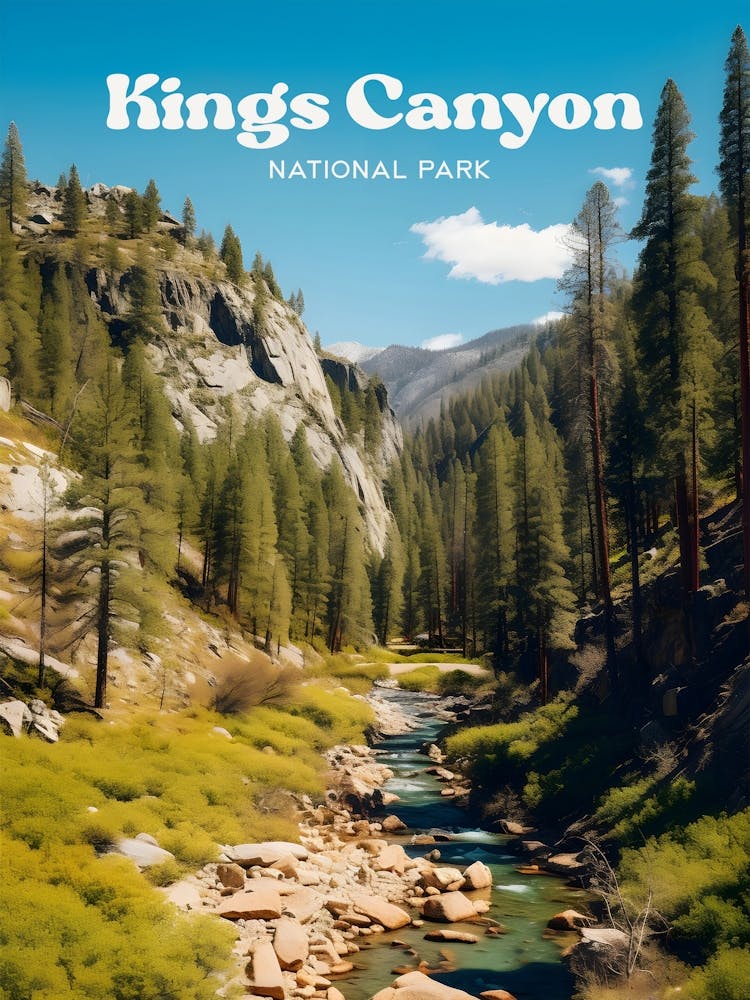 Kings Canyon National Park California Hiking Travel Art Illustration