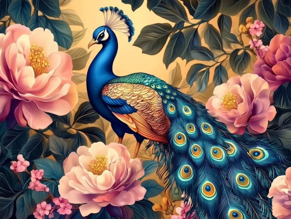 Seamless Floral Leather And Peacock 2