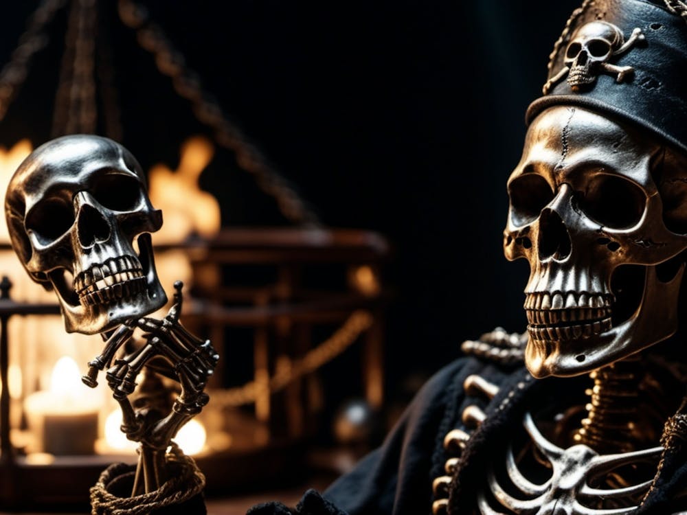 Skeleton Holding Skulls