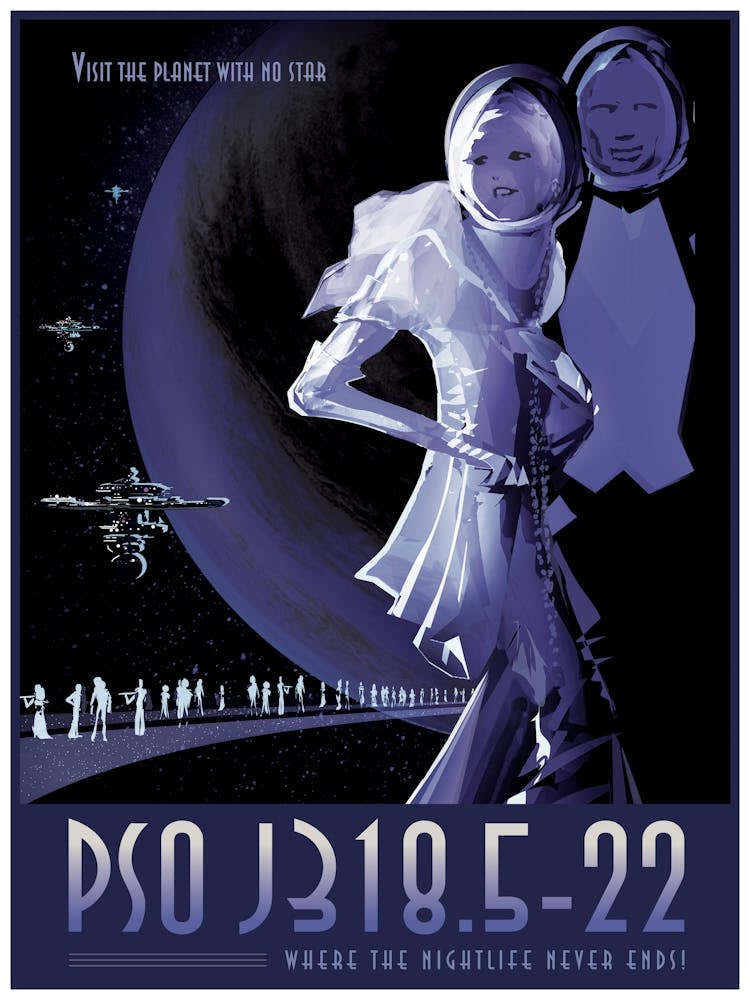 Pso J18-52m, Planet With No Star,  Nightlife, Space Vintage Poster