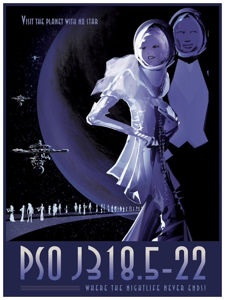 Pso J18-52m, Planet With No Star,  Nightlife, Space Vintage Poster