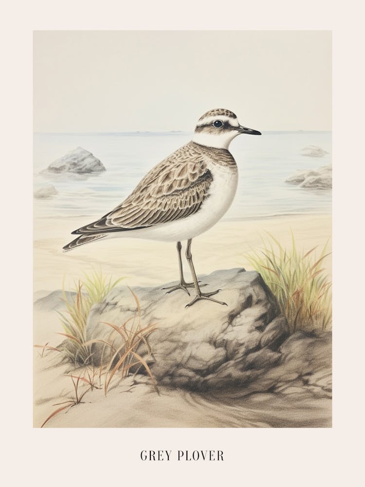 Vintage Bird Drawing Grey Plover 1 Poster