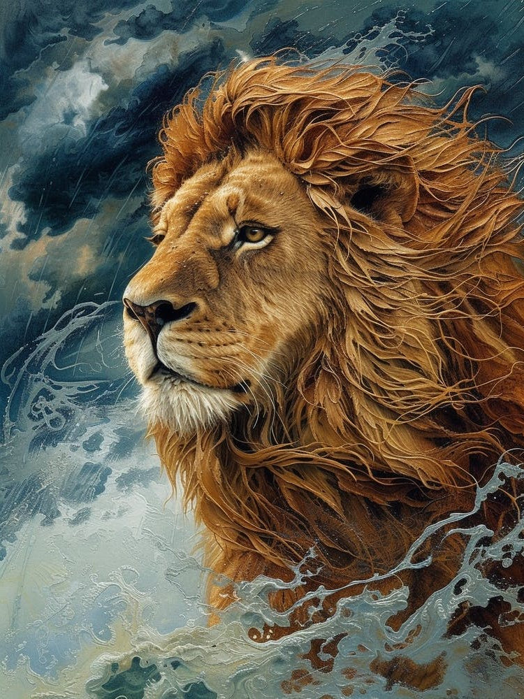 African Lion Relief Illustration Water 1