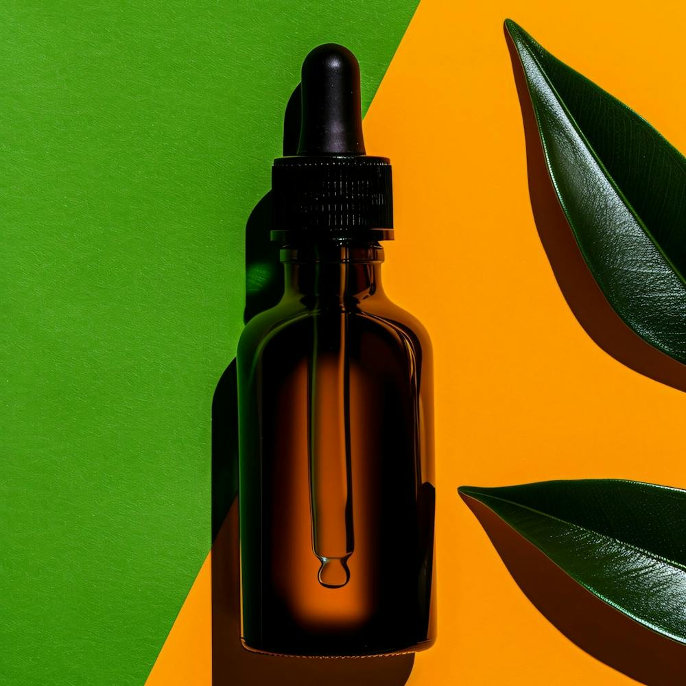 Cbd Cannabis Oil Bottle And Leaf