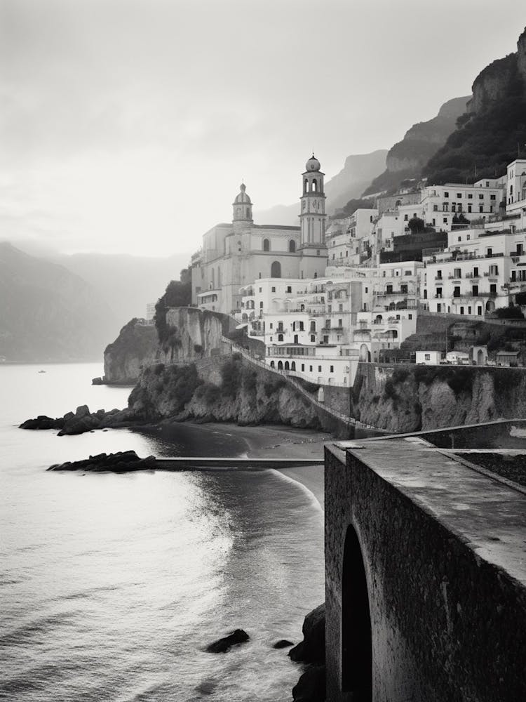 Amalfi Coast Italy Black And White Analogue Photograph 4