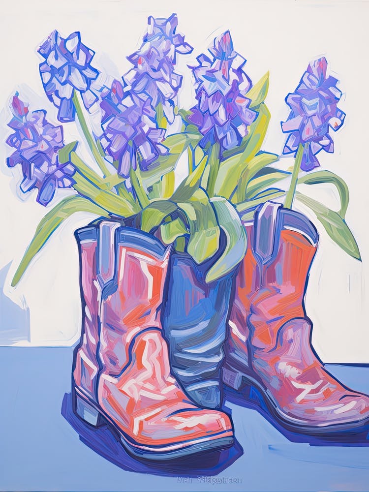 A Painting Of Cowboy Boots With Snapdragon Flowers, Fauvist Style, Still Life 9