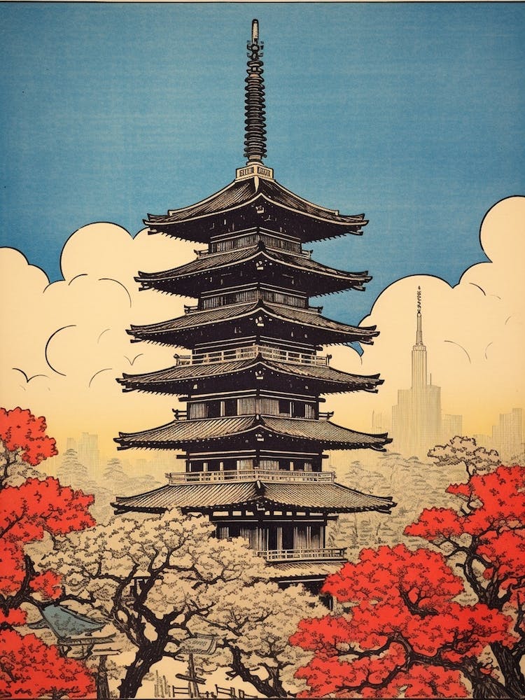 Tokyo Skytree, Japan Vintage Travel Art 3