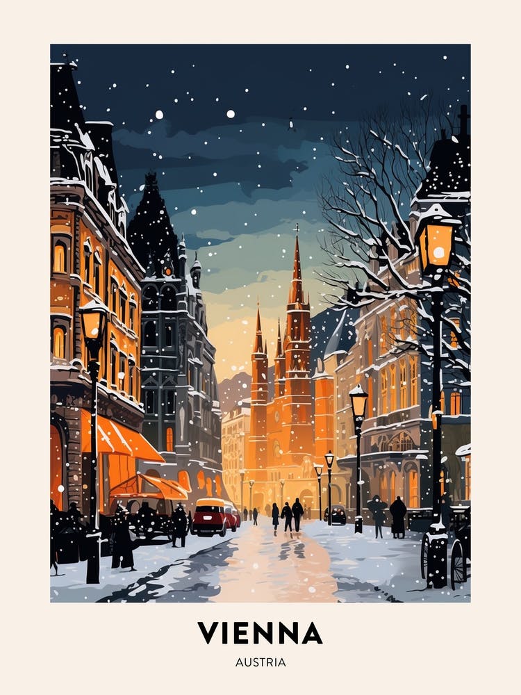 Winter Night  Travel Poster Vienna Austria 1