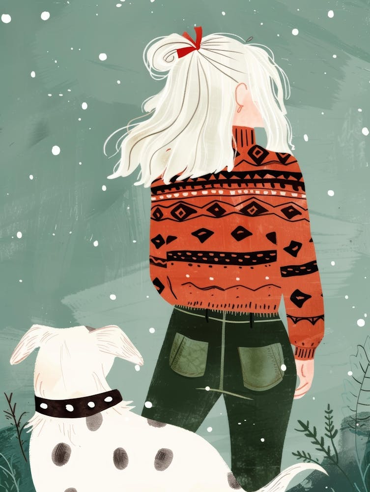 Girl And Dog In The Snow
