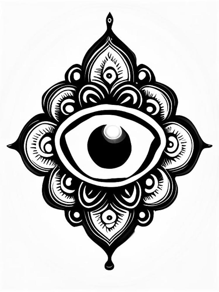 Om Aum, Symbol, Third Eye Simple Black & White Illustration 2