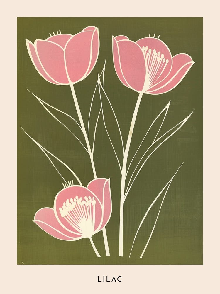 Pink & Green Lilac 1 Flower Poster