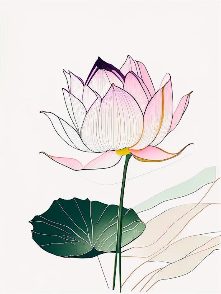 Lotus Flower In Garden Abstract Line Drawing 1