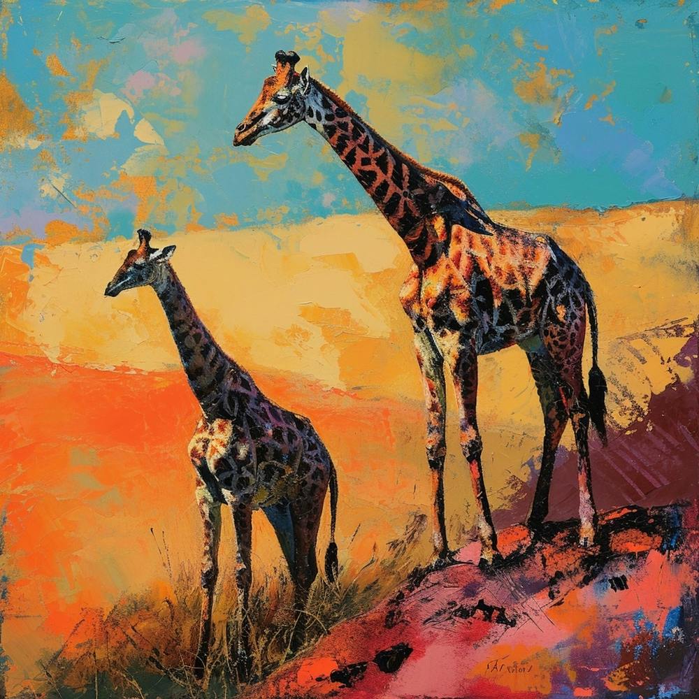 Giraffe In A Rocky Landscape Warm Acrylic 2