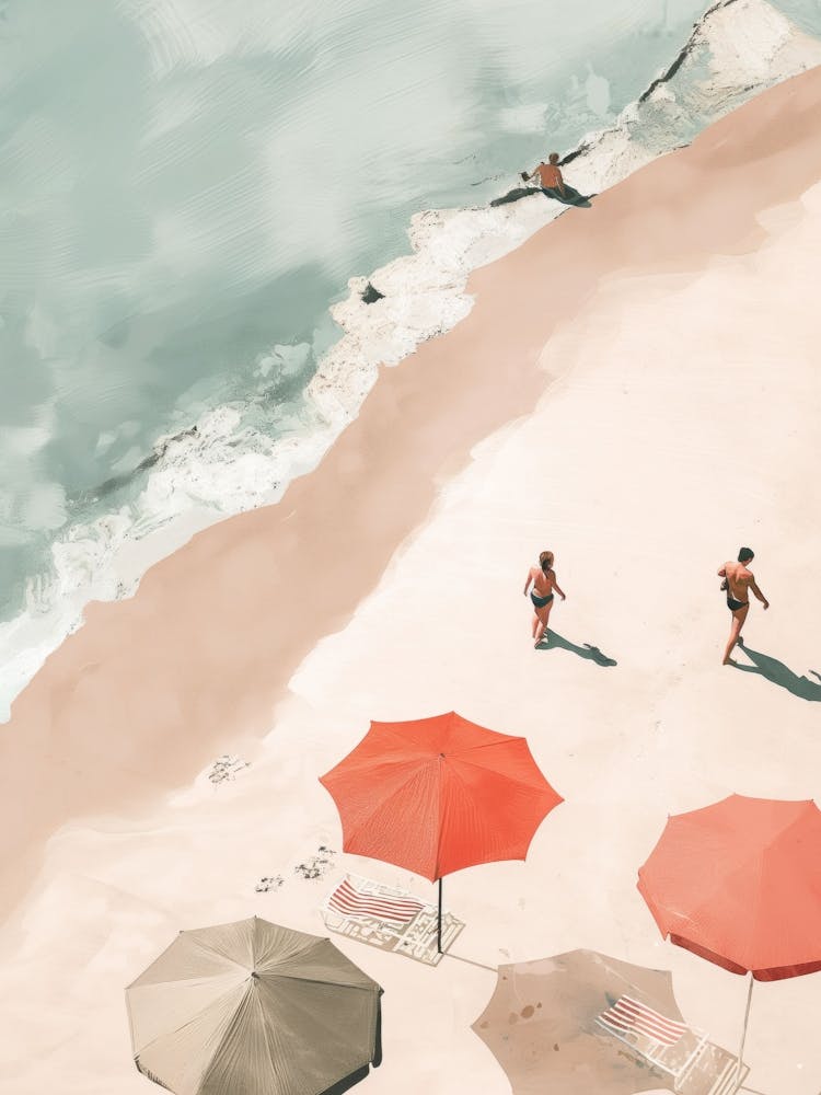 Vintage Beach Scene Painting