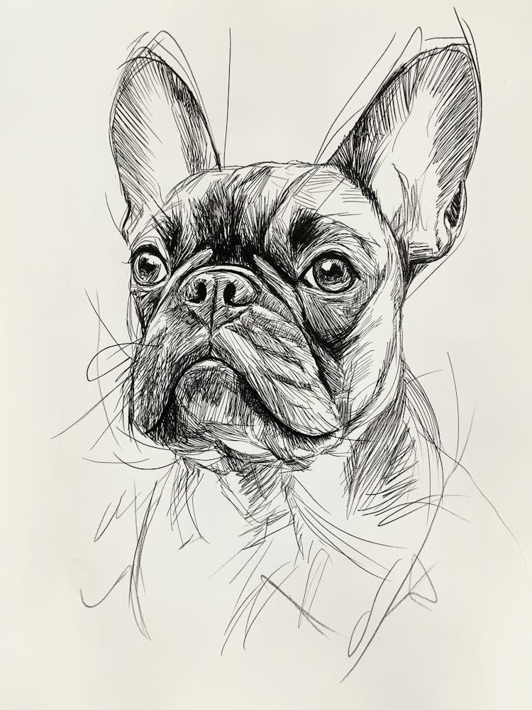 A Loose And Messy Hand Drawn Sketch Of A French Bulldog